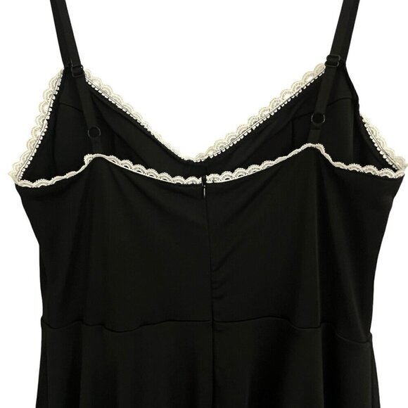 Fit & Flare Lace Black Midi Milkmaid Slip Dress L Goth Witchy Cottagecore Pirate - Picture 9 of 15